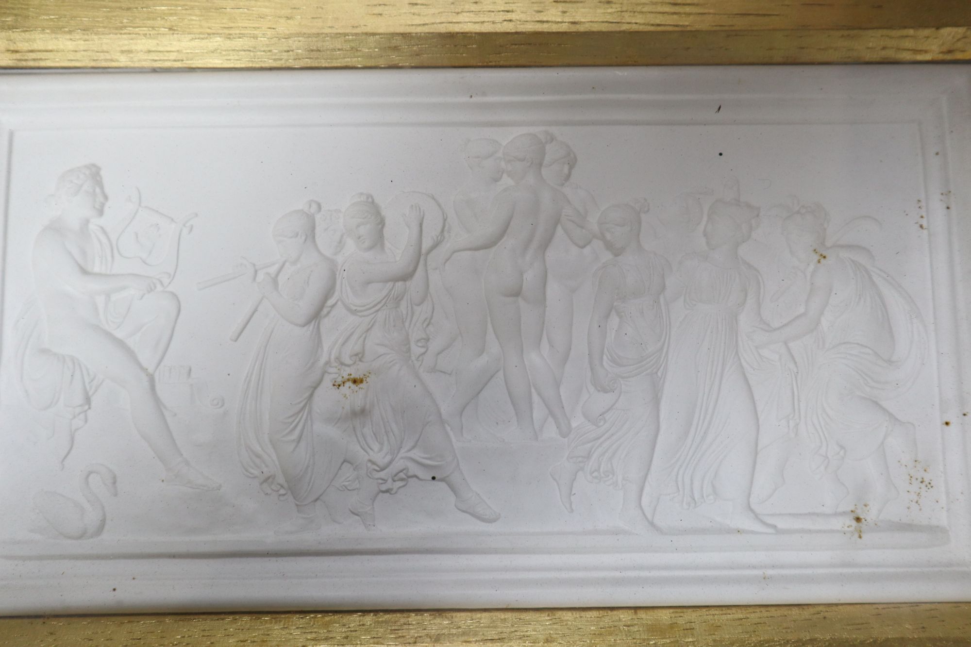 After Bertel Thorvaldsen (Danish 1768-1844), Dance of the Muses, plaster plaque and companion piece, a pair, 14 x 26cm excl. frames